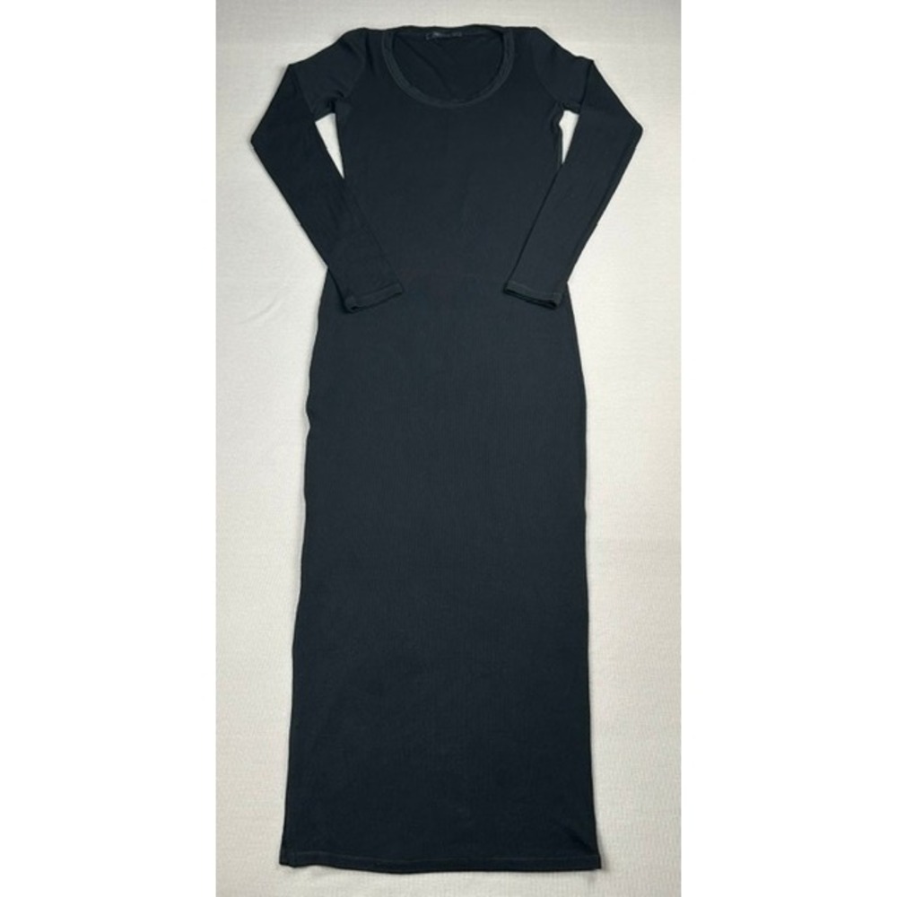 AllSaints Rina LS Dress Black Ribbed Tencel Maxi Scoop Neck Size US 6 UK 10